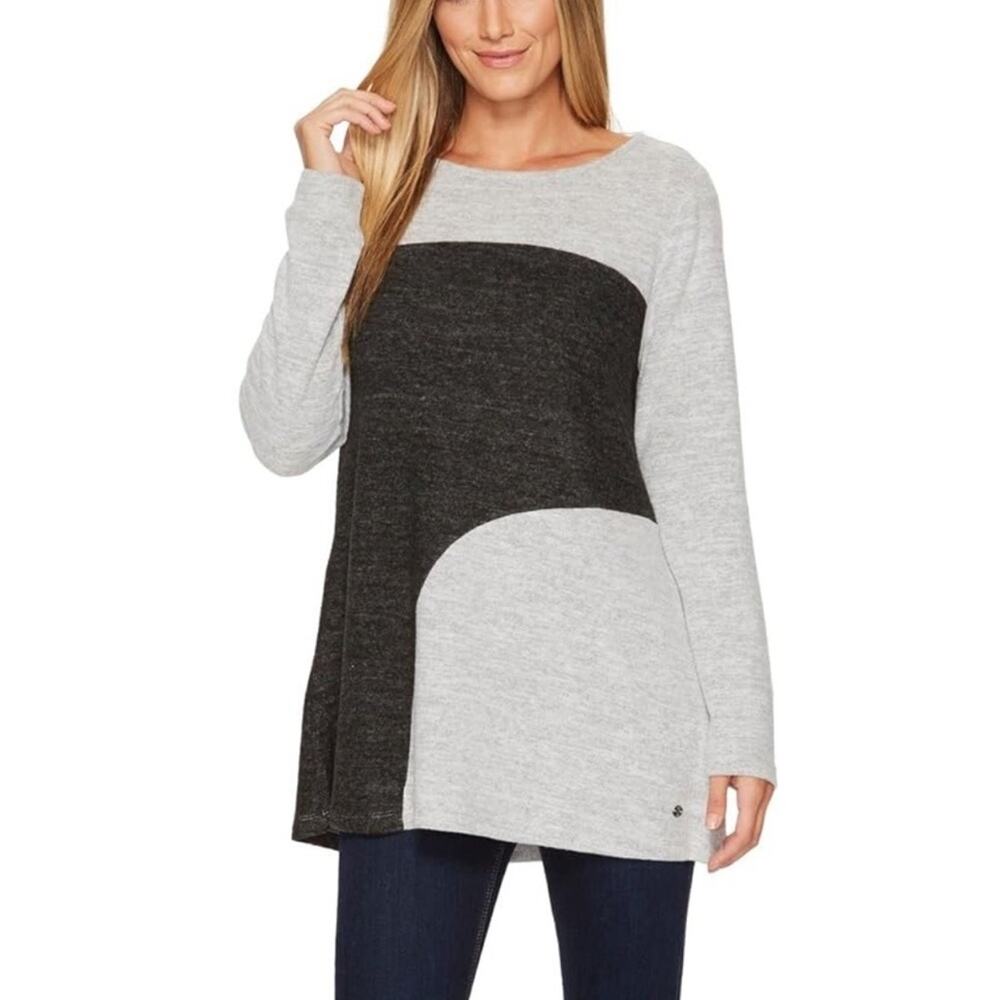 Jag Sweater Tunic Grey Colorblock Crewneck Long Sleeve Cozy Knit Size Medium